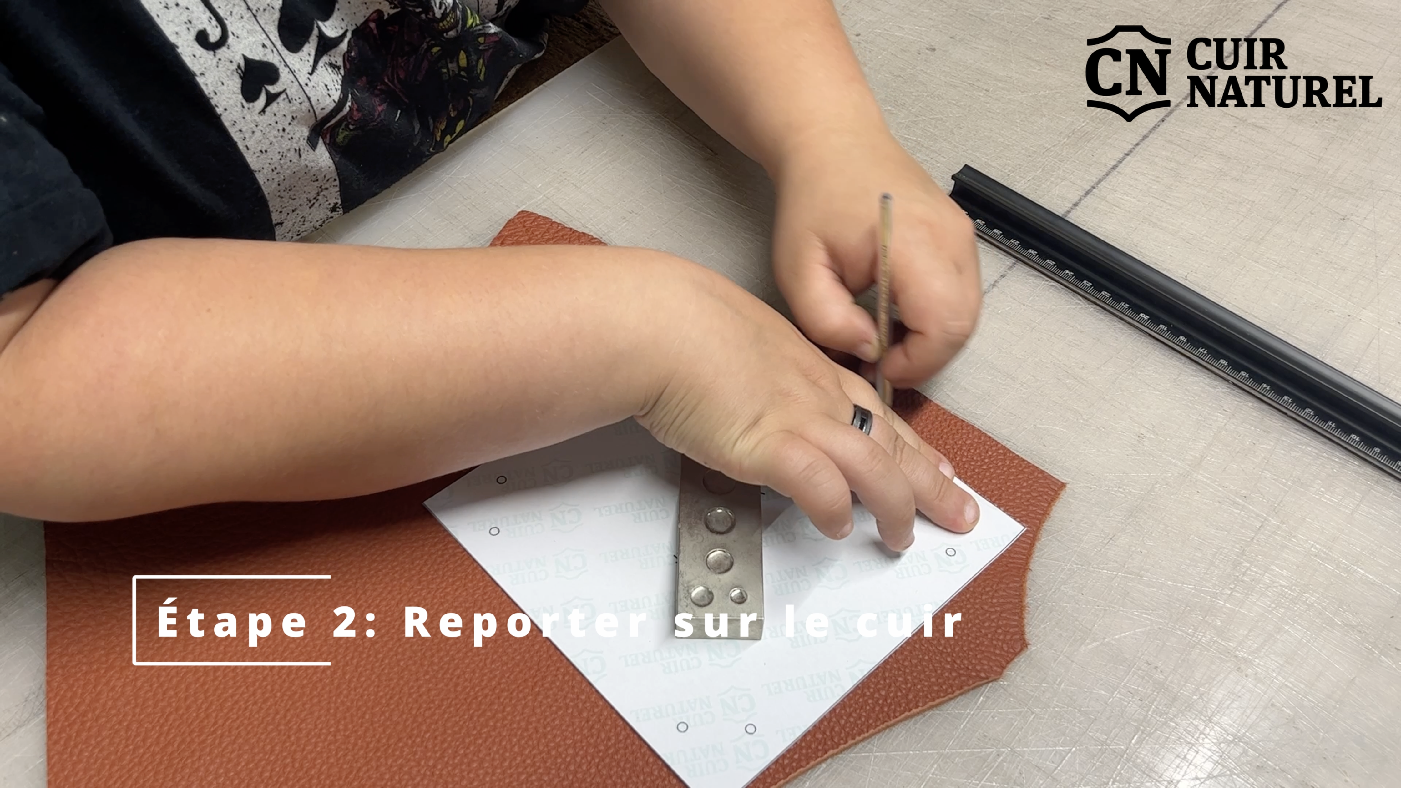 Tracing the valet tray pattern onto leather